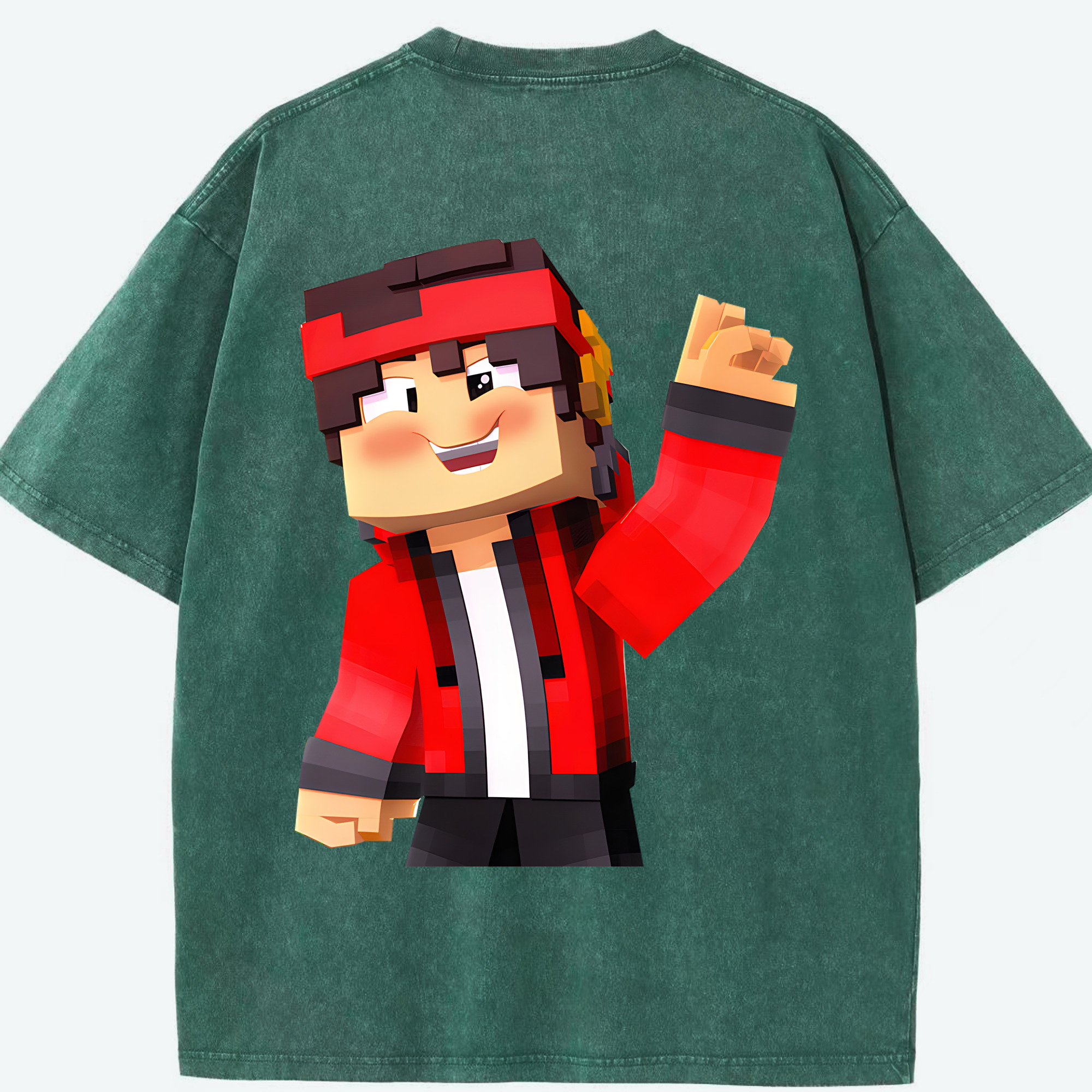 （画像用） マインクラフト ブロックの世界 Minecraft MC Block world 綿100% ヴィンテージ風 半袖Tシャツ（背面プリント）
